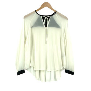Kenneth Cole Blouse Top Womens Petite Small White Chiffon Drawstring V Neck